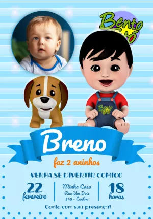 Convite Aniversário Bento e Totó com Foto para Editar Online