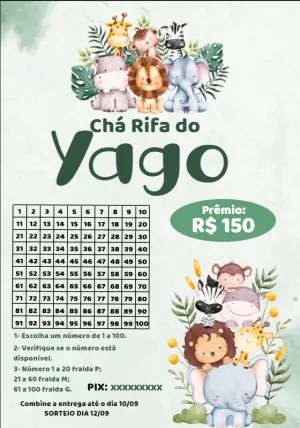 Chá Rifa Safari com Animais Fofos para Editar Online
