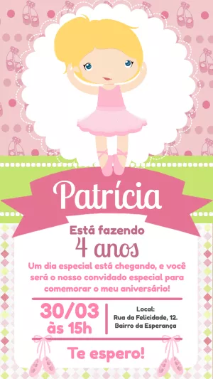 Convite de Aniversário Bailarina Delicada para Editar Online