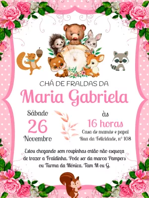 Convite Chá de Fraldas Bosque Encantado Menina para Editar