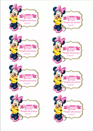 Tag de Agradecimento Minnie Mouse Editável para Festa