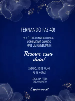 Convite de Aniversário Masculino Azul e Dourado para Editar Online