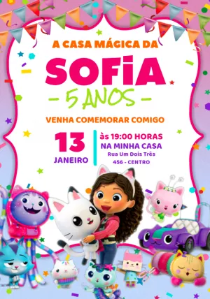 Convite Aniversário A Casa Mágica da Gabby para Editar Online