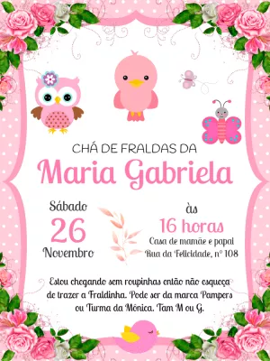 Convite Chá de Fraldas Jardim Encantado para Editar Online