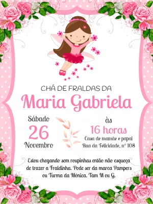 Convite Chá de Fraldas Fada Encantada para Editar Online