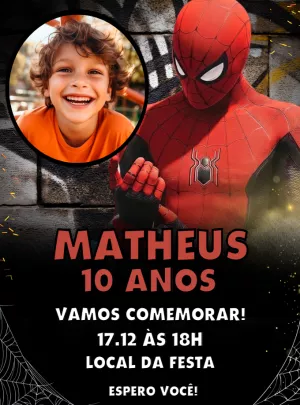 Convite de Aniversário Homem Aranha com Foto para Editar