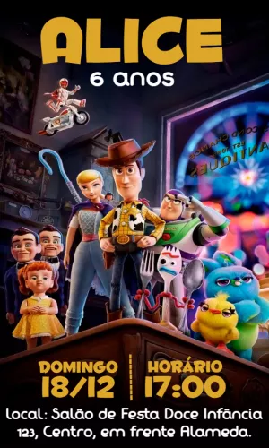 Convite de Aniversário Toy Story com Personagens para Editar