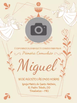 Convite Primeira Comunhão com Anjos e Foto para Editar Online