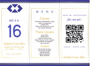 Cardápio e Marcador de Mesa Formatura Elegante para Editar