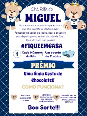 Convite Chá Rifa Ursinho Príncipe para Editar Online