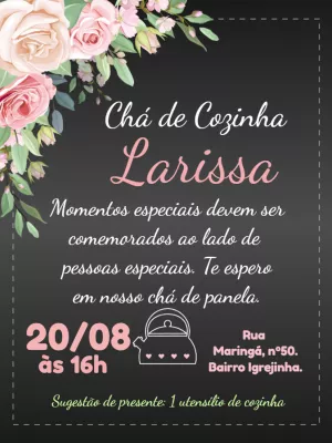 Convite Chá de Cozinha Floral Rústico para Editar Online