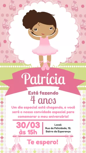 Convite de Aniversário Bailarina Morena para Editar Online