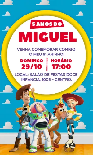 Convite de Aniversário Toy Story com Personagens para Editar