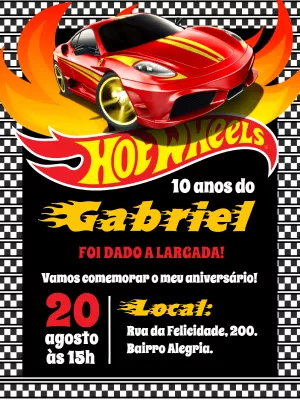Convite de Aniversário Hot Wheels Editável Online com Carros