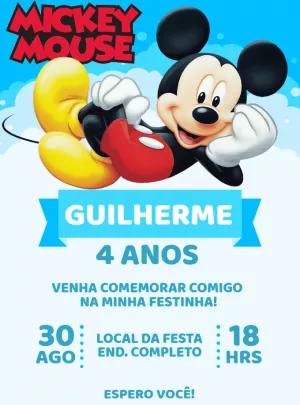 Convite de Aniversário Mickey Mouse Editável Online