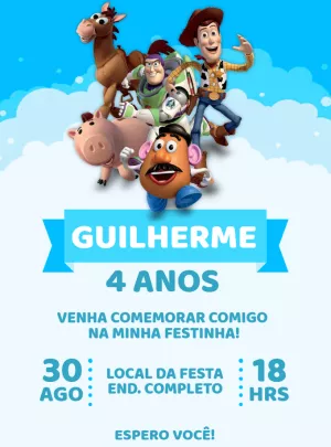 Convite de Aniversário Toy Story com Personagens para Editar Online