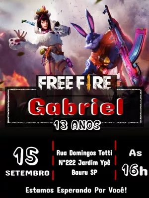 Convite de Aniversário Free Fire com Personagens para Editar Online