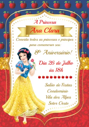 Convite de Aniversário Branca de Neve para Editar Online