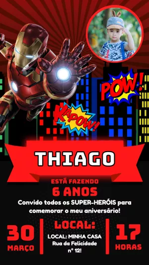 Convite Aniversário Homem de Ferro com Foto para Editar