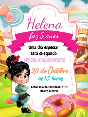Convite Aniversário Venellope Detona Ralph para Editar Online