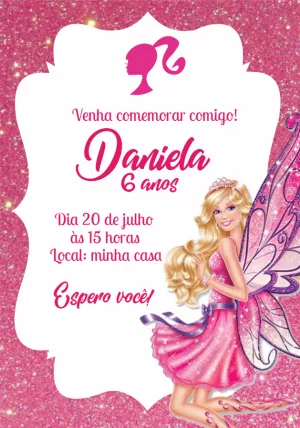 Convite Aniversário Barbie Fada para Editar Online