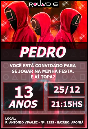 Convite de Aniversário Round 6 com Personagens para Editar Online