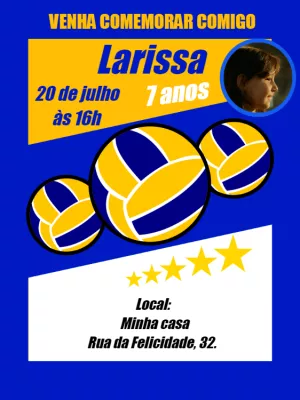 Convite Aniversário Vôlei com Foto para Editar Online