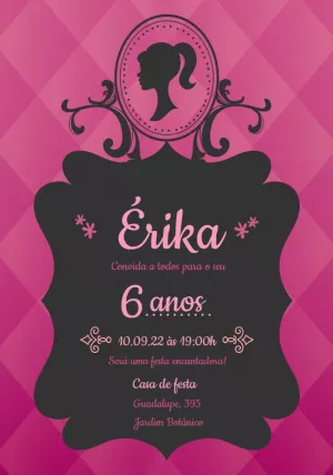 Convite Aniversário Boneca Silhueta para Editar Online