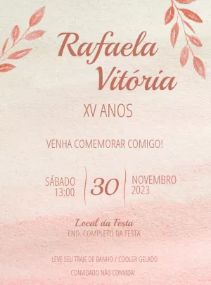 Convite 15 Anos Aquarela Rosa Delicado para Editar Online