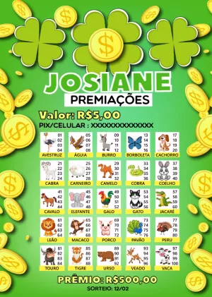 Cartela de Rifa Sorteio de Animais Editável Online