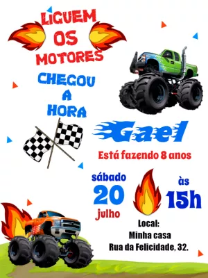 Convite Aniversário Monster Truck Radical para Editar Online