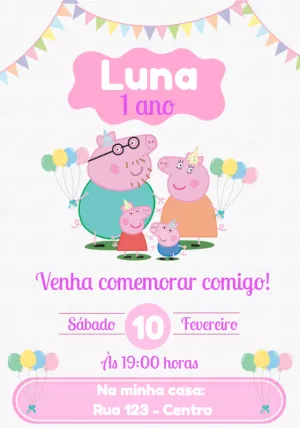 Convite Aniversário Peppa Pig para Editar Online
