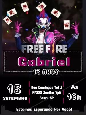 Convite Aniversário Free Fire com Personagem para Editar Online