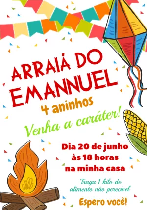 Convite Festa Junina de Aniversário com Fogueira para Editar
