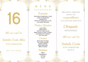 Menu de Formatura Dourado Elegante para Editar Online