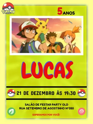 Convite de Aniversário Pokémon com Ash para Editar Online