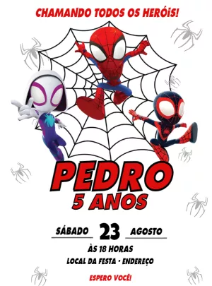 Convite Aniversário Spidey e Seus Amigos para Editar Online