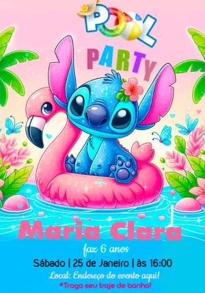 Convite de Aniversário Pool Party do Stitch para Editar Online