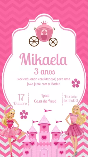 Convite Aniversário Barbie Princesa para Editar Online