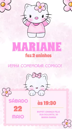 Convite Aniversário Hello Kitty para Editar Online