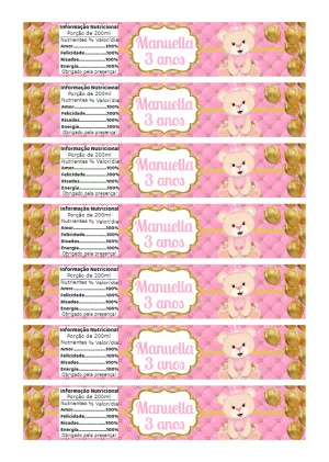 Rótulo Editável de Aniversário Ursinha Princesa para Garrafa
