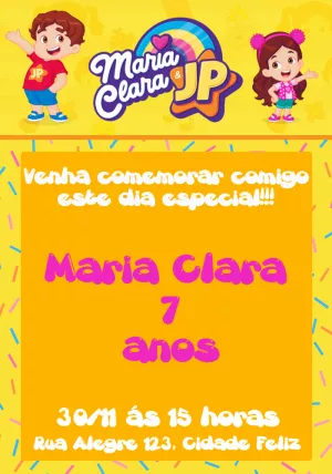Convite de Aniversário Maria Clara e JP para Editar Online
