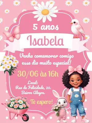 Convite Aniversário Jardim das Margaridas Menina para Editar