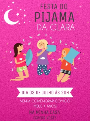 Convite Aniversário Festa do Pijama Rosa para Editar