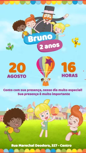 Convite Aniversário Mundo Bita com Personagens para Editar Online
