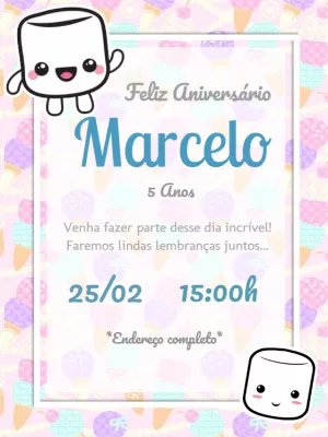 Convite Aniversário Marshmallow Fofo para Editar Online