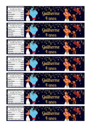 Rótulo de Garrafa Festa Aladdin para Editar e Imprimir Online