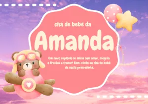 Painel Chá de Bebê Ursinha Aviadora para Editar Online