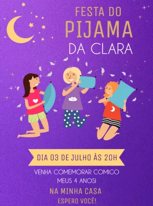 Convite de Aniversário Festa do Pijama com Meninas para Editar