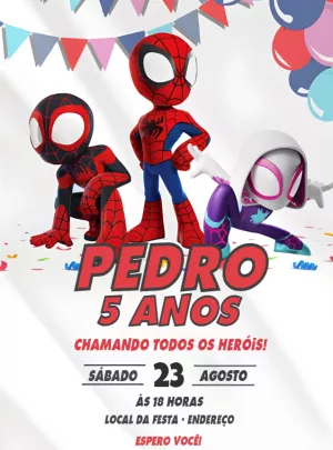 Convite Aniversário Spidey e Seus Amigos para Editar Online